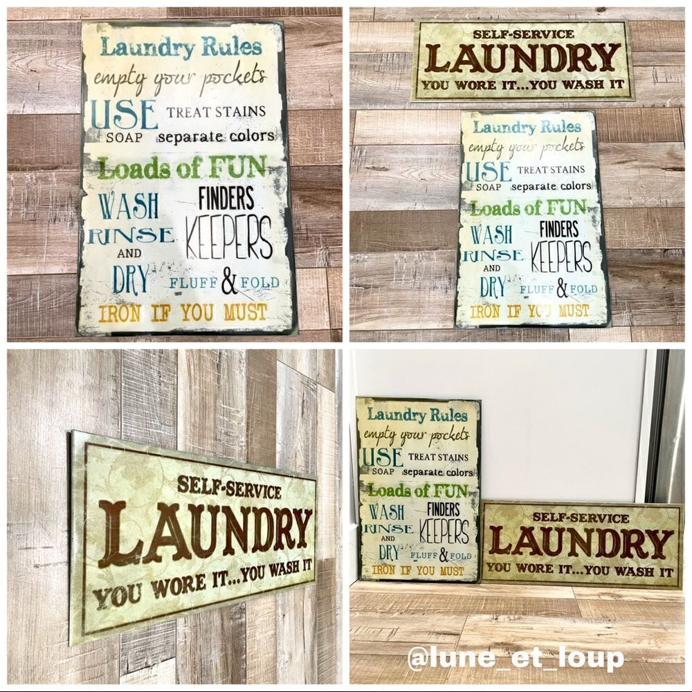 RETRO SET OF TWO Metal Laundry Room Plaques Wall Art Home BRAND NEW!